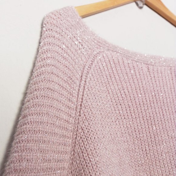 Boden Chunky Fluffy V Neck Wool Blend Sweater Metallic Sparkly Cameo Pink 16/18 - Picture 15 of 16